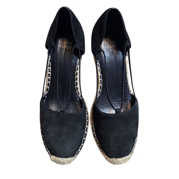 Eileen Fisher Black Yasmin Tumbled Nubuck Espadrille Wedge Heels - Picture 7 of 7